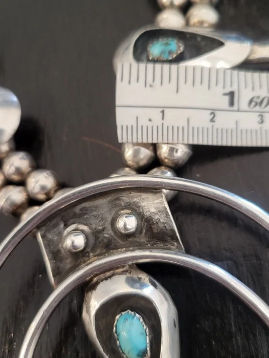 Sterling Silver Turquoise Squash Blossom Necklace - - Picture 5 of 16